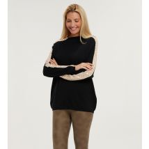 MONACO blue Longpullover Pailletten 46/48 schwarz-creme