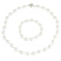 Christian Materne Just Pearls Collier & Armband, MK-Perlen, Tropfenform x weiß