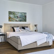 Schwedenbett Boxspringbett Nybro 180 x 200 cm, Halmstad x beige