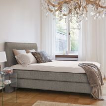 Schwedenbett Boxspringbett Nybro 140 x 200 cm, Malmö x taupe