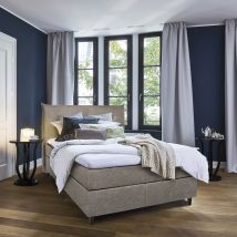 Schwedenbett Boxspringbett Nybro 120 x 200 cm, Halmstad x taupe