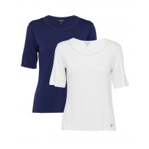Georg Stiels DONNA Shirt 2er Pack mit Perlendeko 46/48 creme-blau