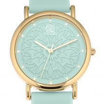 Georg Stiels GIOIA Armband-Uhr ""Meridiana"" Lasercut-Ziffernblatt x türkis-vergoldet
