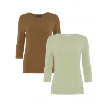 Georg Stiels DONNA Pullover 3/4 Arm 2er Pack 38/40 oliv/hellgrün