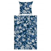 DELINDO Lifestyle Bettwäsche Mako-Satin Blumen 2er-Set 135x200/80x80 blau