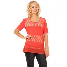 CM Outlet Shirt mit unterlegter Spitze in Kontrastfarben 42 hellrot
