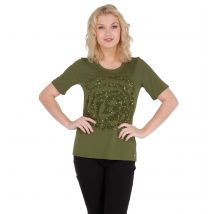 CM Outlet T-Shirt, Pailletten Motiv Rose 44 oliv