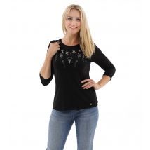 CM Outlet Rundhals-Shirt mit Ziersteinen und Pailletten 38 schwarz