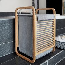 WENKO Wäschetruhe Bahari, Wäschekorb, 43 l, Bambus x braun/grau