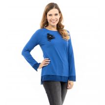 CM Outlet Blusenshirt mit Brosche und Chiffon-Details 50 blau