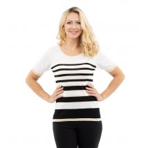 CM Outlet Pulli halbarm Ringeloptik mit Lurex 50 weiß-schwarz