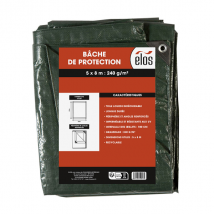 Bâche de protection professionnelle et multi-usages verte - Elos - 240 g/m² avec œillets - 5 MTR x 8 MTR