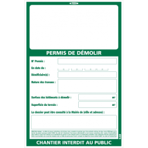 Panneau permis de démolir grand modèle 1200 x 800 mm Taliaplast 570103