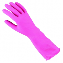 Gants de ménage latex rose floqué coton (12 paires) - Taille M