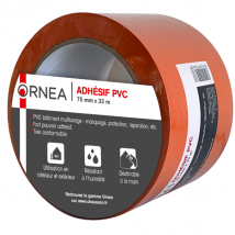 Ruban adhésif PVC bâtiment multi-usages orange 75 mm x 33 m