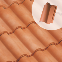 Tuile en terre cuite - Romane Sans - double emboîtement grand moule fortement galbée - Rose flammée