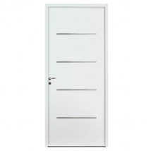 Porte d'entrée acier Zilten Saori Blanc avec décors horizontaux inox - Poussant droit - 215 CM x 90 CM