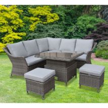 Arles Garden Corner Sofa by Croft - 7 Seats Aluminium Half Round Weave Rattan Grey
