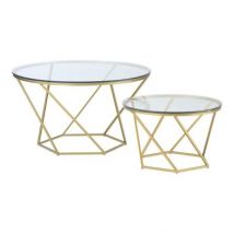 Deco Circular Nest of 2 Tables Metal & Glass Gold