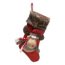 Reindeer Christmas Stocking Red & Brown 49cm