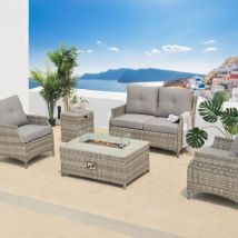Rhodes Garden Sofa Set by Croft - 4 Seats Half Round Weave Rattan Grey