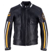 Helstons - Blouson Vulcan cuir rag noir jaune - S