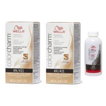 Wella Color Charm 4N Medium Brown Permanent Liquid Hair Colour - 4N(2)+Dev(Vol.20)3.6oz