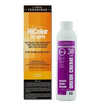 L'Oreal HiColor BLONDE HiLights For Dark Hair Only Golden Blonde - Golden Blonde &amp; (Dev.30) 8oz, 1 Hair Colour, 9%/30 Volume Developer (8oz)