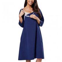 Maternity Nightwear with Breastfeeding Cover - Blue, Medium