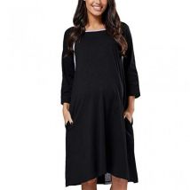 Maternity Nightwear, Pregnancy, Nursing and Maternity Lounge with Breastfeeding Cover - Medium, Black