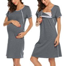 Maternity Nightwear, Pregnancy, Nursing and Maternity Lounge with Breastfeeding Cover - Large, Grey