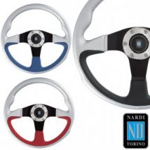 Volant En Cuir Challenge Line Avec Bague Centrale En Alu Chromé (Nardi)