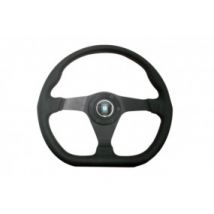 Volant Gara Sport En Cuir Perforé Noir Avec Coutures Rouges Et Anneau Noir - Ø 35 Cm