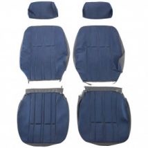 Estofos de assentos dianteiros e traseiros em tecido cinza Skai e Jean 205 CJ com costura multicolorida