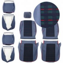 Garnitures Sièges Avant En Simili Cuir Et Tissu Écossais Bleu Pour "Renault 4L GTL Clan À Partir De 1984"