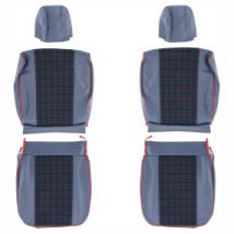Garnitures Sièges Avant Et Banquette Arrière En Simili Cuir Et Tissu Écossais Bleu Pour "Renault 4L Clan"