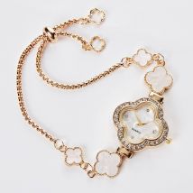 Gold Clover Rhinestone Bracelet Watch