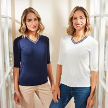 Set Of 2 L Half Sleeve Vneck Tops Large