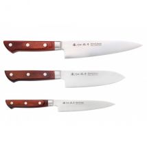 Coffret de couteaux japonais Satake brown pakka chef + santoku + office - Couteaux du Chef