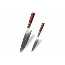 Set 2 couteaux Kutoyama Damas manches pakka rainbow chef + universel - Couteaux du Chef - Couteaux du Chef