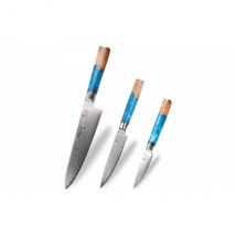 Set 3 couteaux Kutoyama Damas Azur chef + universel + office - Couteaux du Chef - Couteaux du Chef