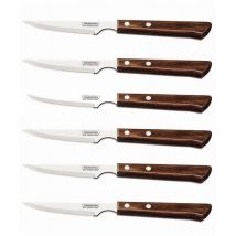 Lot de 6 couteaux à steak à dents 11cm Tramontina manche marron - Couteaux du Chef