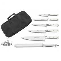 Trousse de cuisinier à double volet 5 couteaux + fusil Sabatier Toque Blanche - Exclusivité - Couteaux du Chef - Couteaux du Chef