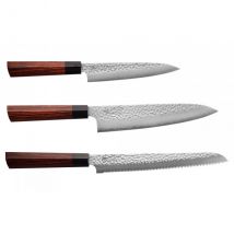 Coffret de 3 couteaux de cuisine japonais Kanetsugu Heptagon Uto - Couteaux du Chef