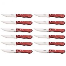 Ensemble de 12 couteaux à steak série Jumbo 29810-001 Tramontina manche polywood rouge lame semi-crantée 13cm - Couteaux du Chef