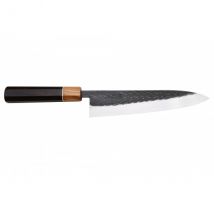 Couteau Yuzo Black modèle chef 21cm acier SLD brut martelé mitre olivier - Couteaux du Chef