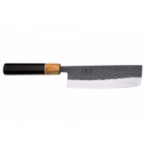Couteau Yuzo Black modèle nakiri 16,5cm acier SLD brut martelé mitre olivier - Couteaux du Chef