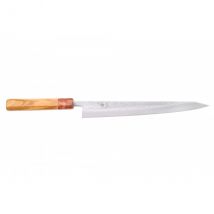 Couteau Yuzo SLD japonais sujihiki 27cm martelé olivier et cognassier - Couteaux du Chef