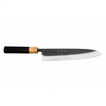 Couteau Yuzo Black modèle chef 24cm acier SLD brut martelé mitre olivier - Couteaux du Chef