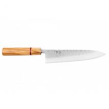 Couteau Yuzo SLD modèle chef 21cm martelé olivier et redwood - Couteaux du Chef
